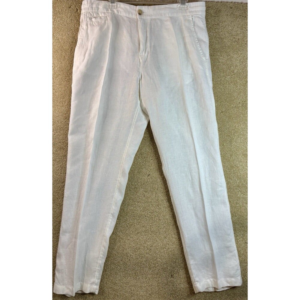 Panama Jack Mens White 100% Linen Elastic Waist Beach Pants Size Large Coastal